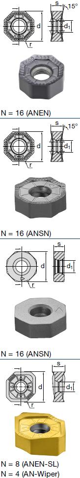 Wisselplaten Snijstoffen N = Aantal snijkanten LMT-Code l d s d1 r LC225T LCP40M (LC240T) LCKP10M (LC610T) LCK10M LCK20M LCKP25M T.b.v. Frees Cat-nr.