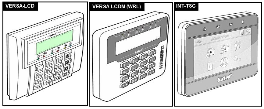 SATEL VERSA Plus 7 De bediendelen zijn beschikbaar in diverse kleur variaties voor het display en de toetsen achtergrondverlichting.