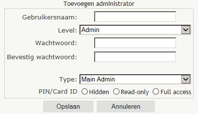 De gebruiker hierboven heeft het standaard level admin en mag dus overal bij in de software. Er kan ook het zojuist aangemaakte level receptie worden geselecteerd.