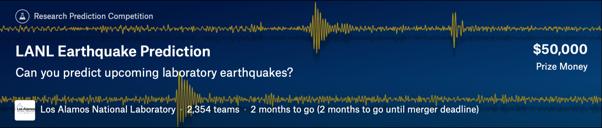 Aardbevingsdata (en kaggle competities) Forecasting earthquakes is one of the most important problems in Earth science because of their devastating consequences.