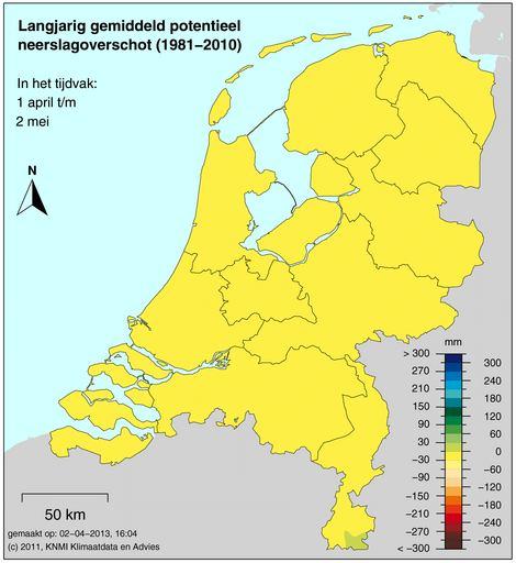 Tot op heden is er in Nederland sprake van een neerslagtekort dat iets hoger is dan het langjarig gemiddelde. 2b.