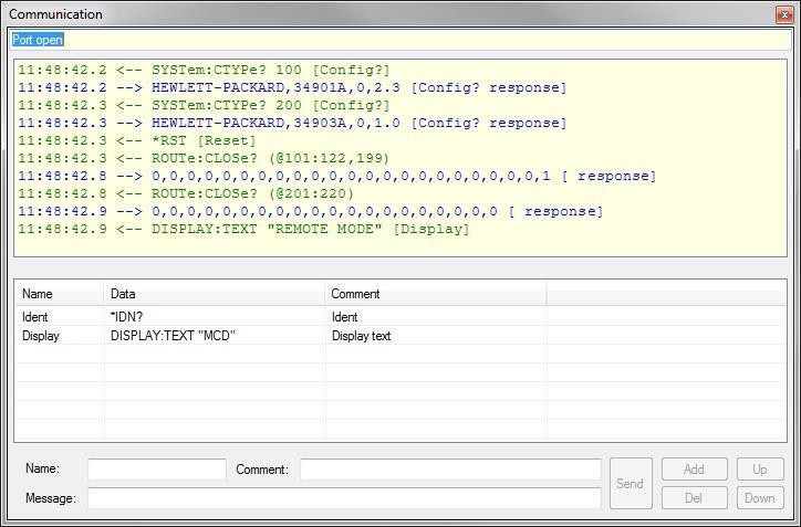 5. Modules 5.1. Communication Direct access to the communication interface is possible using this form. Here, the telegram traffic between toolmonitor and multimeter can be monitored.