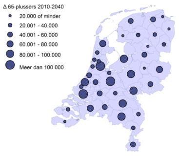 Vergrijzing: 65+ van 2010 naar 2040: van 1 op 7 naar 1 op 4