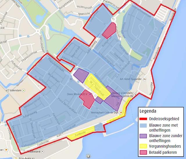 Figuur 3.6: Parkeerregulering Volendam Uit verschillende parkeeronderzoeken komen drie belangrijke aandachtspunten naar voren: De hoge parkeerdruk in de woonwijken van Volendam s nachts.