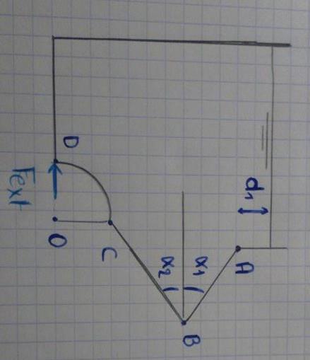 Examen Januari 2017 OEF 1 Hydrostatica (4 pt, apart dubbelblad) d 1 = 2 m g = 9,81 m/s 2 ρ = 1000 kg /m³ AB: breedte = 4 m r 1 = 2 m α 1 = 45 BC: breedte = 4 m lengte = 5 m α 2 = 45