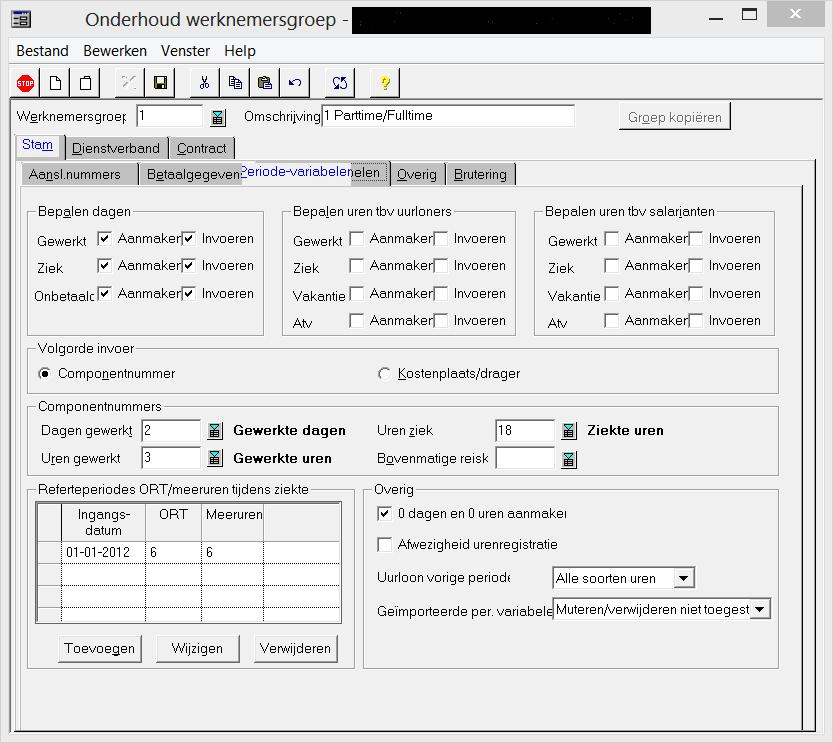 2.3 Onderhoud werknemersgroep Voor het verwerken van de ziektedagen is het van belang dat in onderhoud werknemersgroep (beheer organisatie) op het tabblad stam periode-variabelen een