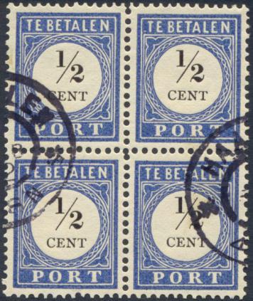 1912 op portzegels van ½ cent. Met dank aan Maarten van Teeseling.
