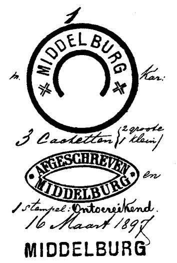 MIDDELBURG Provincie Zeeland Tot het ressort van het postkantoor Middelburg behoorden de hulppostkantoren van Arnemuiden, Biggekerke, Domburg, Hoofdplaat, Koudekerke (Zeeland), Nieuw en St Joosland,