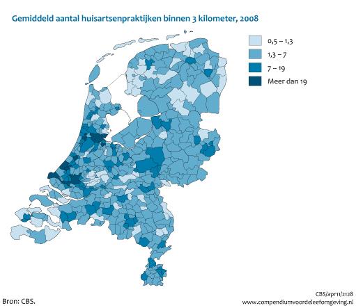 [/figuurgroep] Download figuur [4] Download data (xls) [5] Afstand het grootst in Schermer Over het algemeen moeten inwoners van het (noord-)oosten van Nederland het verst reizen naar de