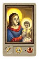 Bisschop / Mariabeeld: De speler ontvangt het afgebeelde aantal punten en het verfblokje of het geld.