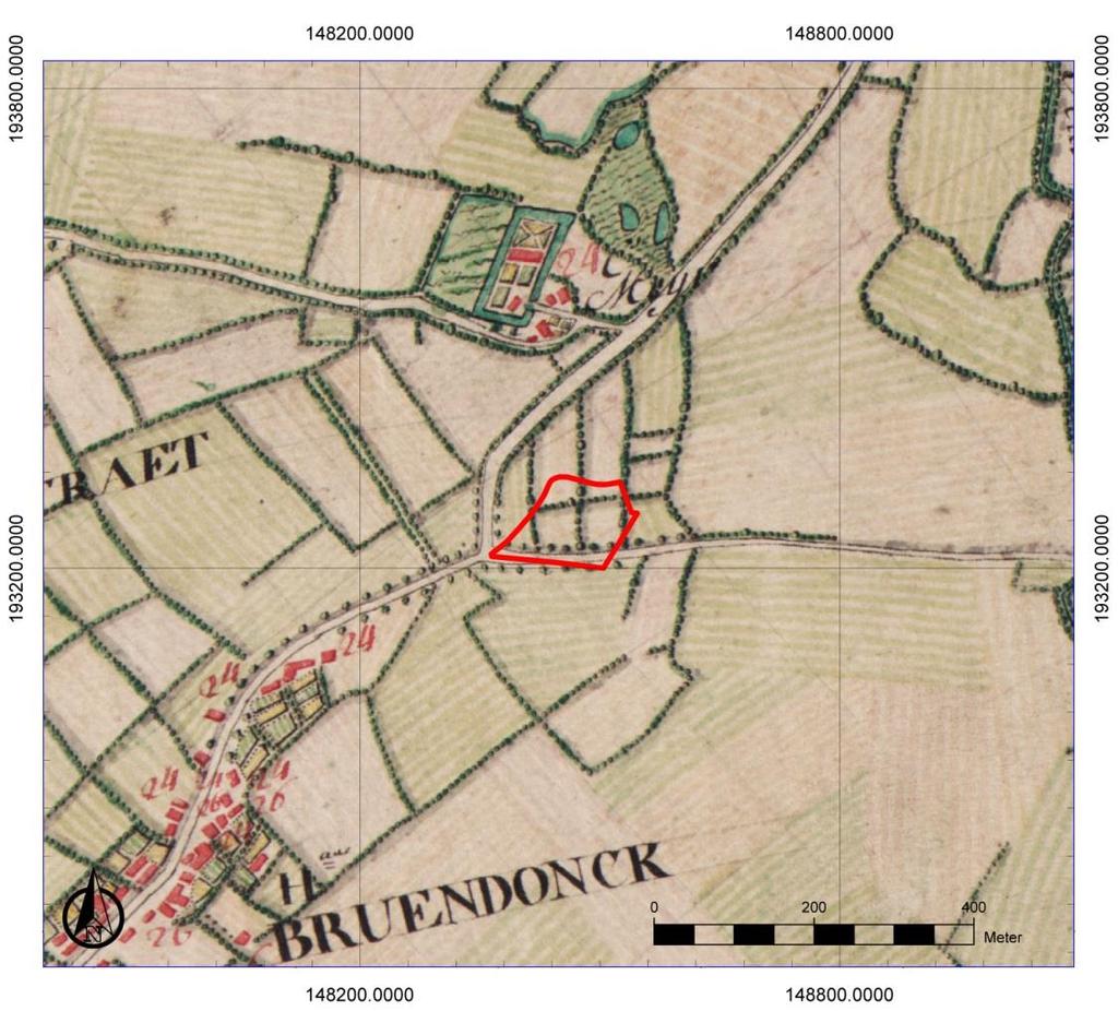 Willebroek - Breendonkstraat 21 De bodemkaart (Figuur 17) geeft het volledige onderzoeksgebied weer als bebouwde zone. Ten zuiden grenst het terrein aan de bodemtypes Pdc(h) en Pdh.