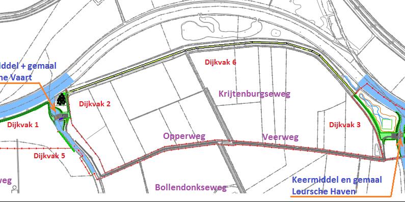 De kering ten oosten van de monding van de Leursche Haven wordt verlegd. Het perceel van de St.