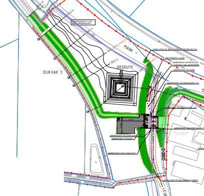 Figuur 2.6: Nieuw dijktracé (dijkvak 3) en sluis en gemaal Leursche Haven, aansluitend nieuw dijktracé (dijkvak 4) rondom de boerderij op de kop van de Zeedijk (zie ook figuur 7).