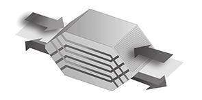 Verticaal model: groottes, luchtdebiet van 00 tot 2.600 m /u. Grondinstallatie, verticale positie, verticale luchtstroom, luchtcircuits aan de bovenkant.