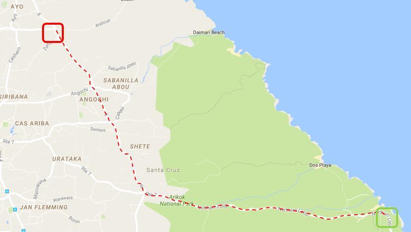 Route 3 Van wisselpunt 2 (Boca Prins) naar wisselpunt 3 (Ayo) Loper 3 estafette en loper 2 duo De afstand bedraagt 9,2 km Mira Lamar pas volgen in de richting van San Fuego.