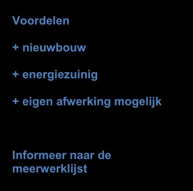 Planning Sart bouw februari 2020. Prognose bouwtijd circa 8 maanden. Voorbehoud Start bouw na 65% voorverkoop. Aanvaarding In overleg.