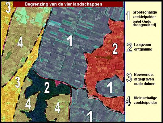 De grenzen tussen de vier landschappen kunnen worden afgeleid uit onderstaande kaart.