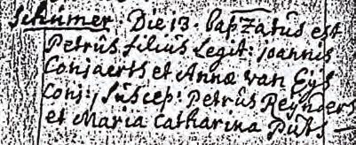 3. Joanna Catharina Conjers, gedoopt op 19 juli 1754 te Wijlre [get.: Wijnandus Conjarts, Joanna Bemelmans]. 4. Theodorus Conjaerts, geboren te Schoonbron, gedoopt op 14 januari 1757 te Wijlre [get.
