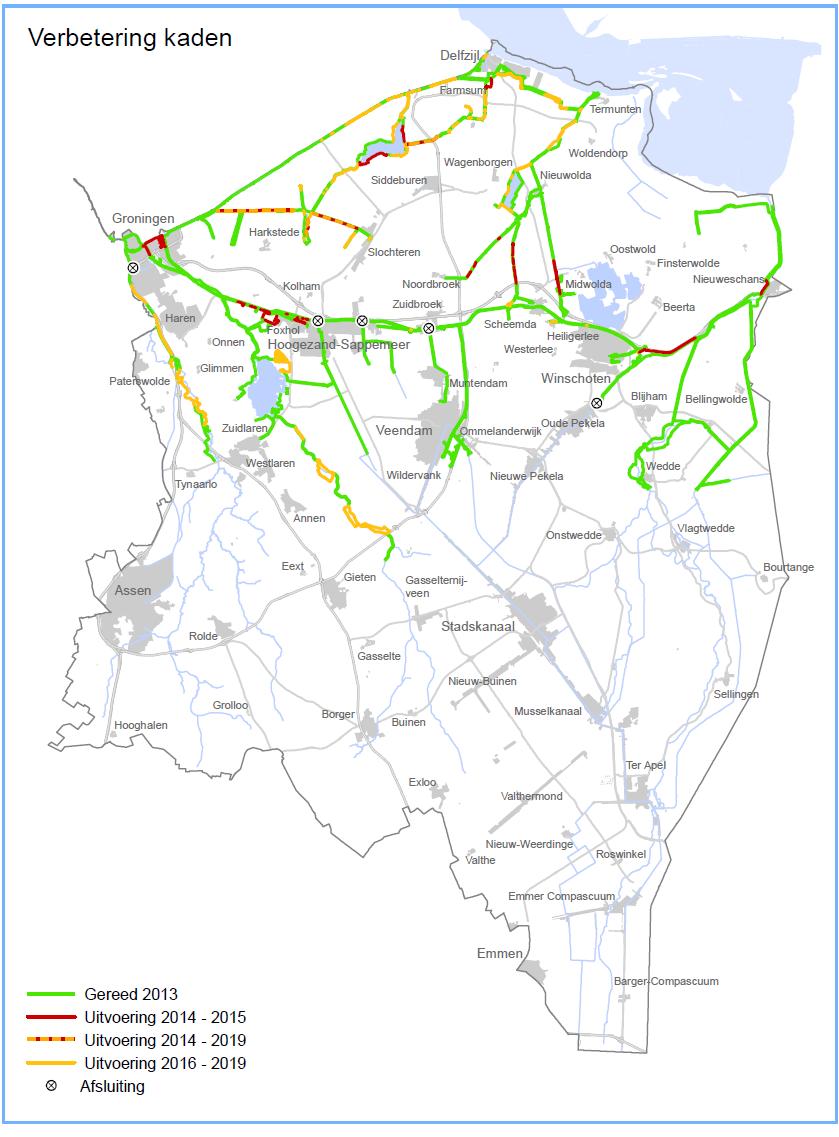 4.5 Op hoogte brengen van de boezemkaden Eind 2013 resteert voor het Masterplan Kaden van de oorspronkelijke 230 km nog een opgave van ongeveer 70 km voor de periode 2014-2015 en ongeveer 41 km voor