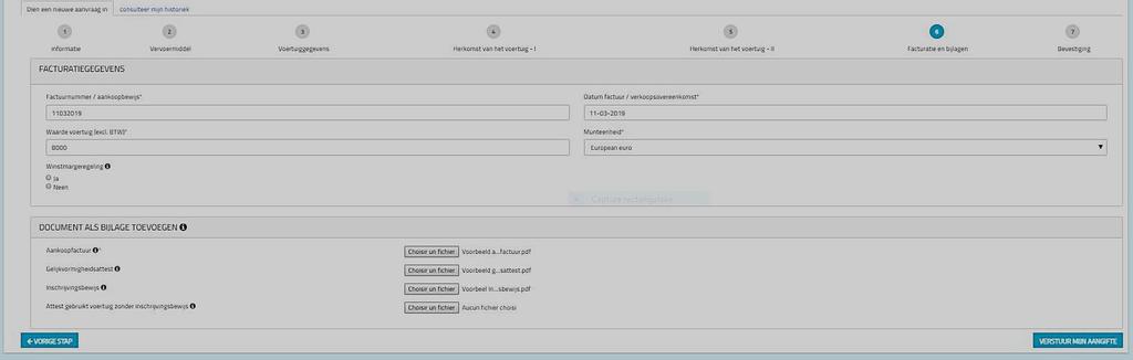 1.1.12 Facturatie en bijlagen. 16. U vult de facturatiegegevens in en voegt de nodige bijlage(n) toe. 17.