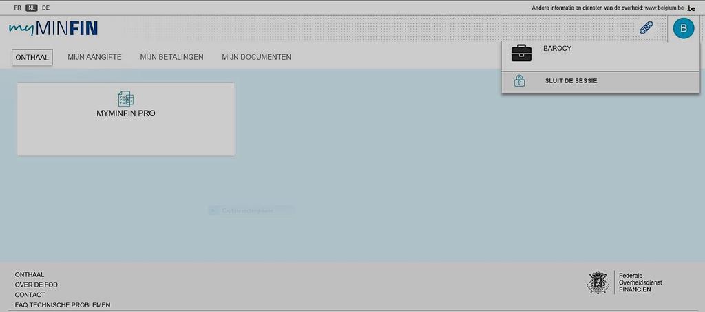 2.1.4 Startpagina E705 MYMINFIN deel I. 5. U bent aangemeld als een firma.