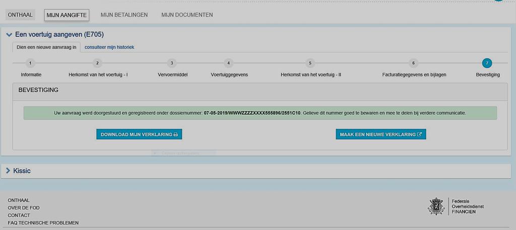 2.1.15 Aanvraag E705 is afgewerkt. 22. U ontvangt een dossiernummer.