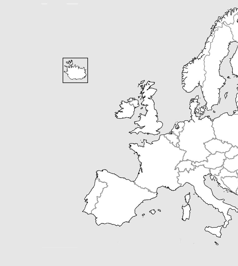 Appendix Configuraties zwaartekrachtcode weegunit Kaart met Europese zwaartekrachtzones De onderstaande zwaaretkrachtcodes (MFG) en die op de volgende pagina komen overeen met de landen en hun