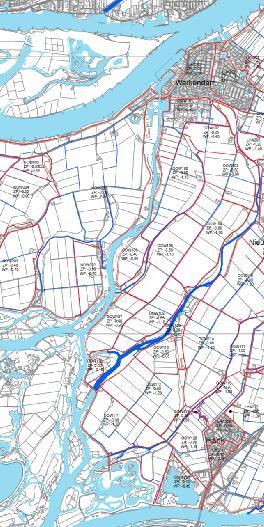 Afbeelding 17: Peilgebieden en hoofdwatergangen (bron: Waterschap Rivierenland, peilbesluit Alm en Biesbosch, 2010) Het benodigde ruimtebeslag van de dijkversterking heeft tot gevolg dat langssloten