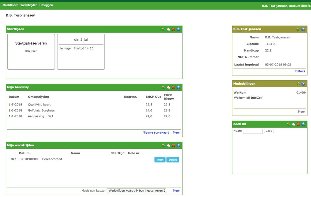 Menubalk en beginscherm Zodra u bent ingelogd komt u in uw persoonlijke dashboard.