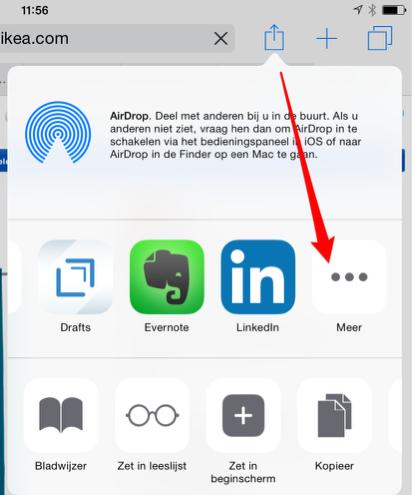 Evernote ios 8 deel-functie Evernote deel-functie in ios 8 - Open Safari: Deel: - Activeer Evernote via