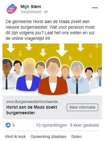 Zij konden digitaal reageren op 10 stellingen en een open vraag: Als ik denk aan de nieuwe burgemeester van Horst aan de Maas, dan zie ik iemand die.