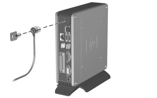 4 Beveiligingsvoorzieningen Thin client beveiligen De HP Compaq t5135/t5530 thin client is zo ontworpen dat u een kabelslot kunt aanbrengen.