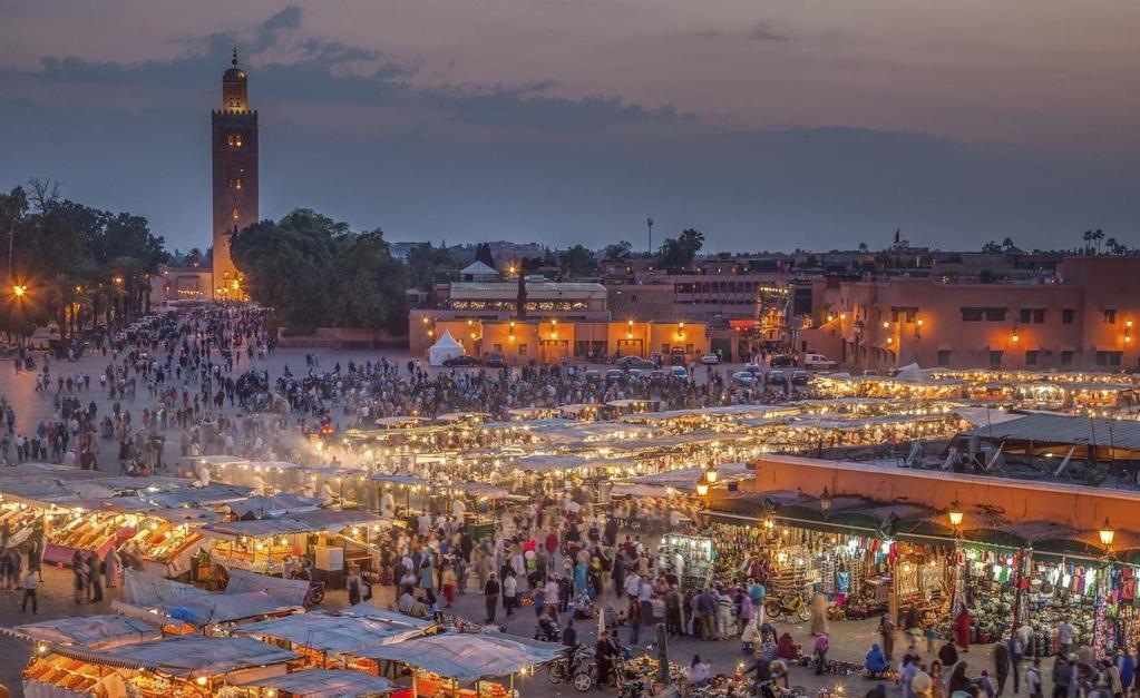Marrakech De trektocht start en eindigt in Marrakech, een boeiende, levendige en fascinerende stad met prachtige poorten, torens en paleizen, met oosterse markten en een levendige soek met rommelige