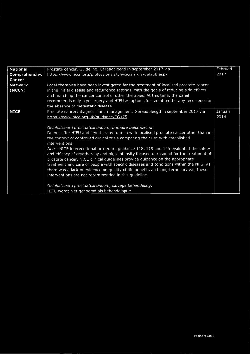 cancer control of other therapies. At this time, the panel recommends only cryosurgery and HIFU as options for radiation therapy recurrence in the absence of metastatic disease.