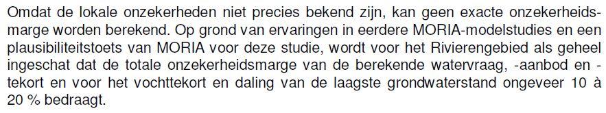 Onzekerheidsmarges Bron: Regionale Verkenning Zoetwater Rivierengebied, Knelpuntenanalyse 2.0. Witteveen en Bos, 2012, blz. 26, 173.