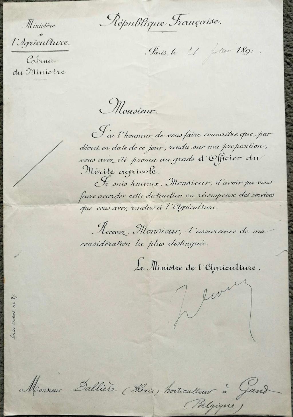 1891 Officier du Mérite Agricole