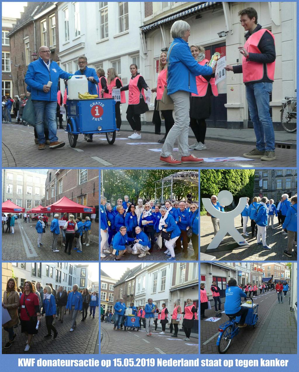Nederland staat op tegen kanker 15 mei was het zover. Ruim 25 Blauwe Engelen hadden zich ingeroosterd om te assisteren bij het vormen van een menselijk lint door de stad.