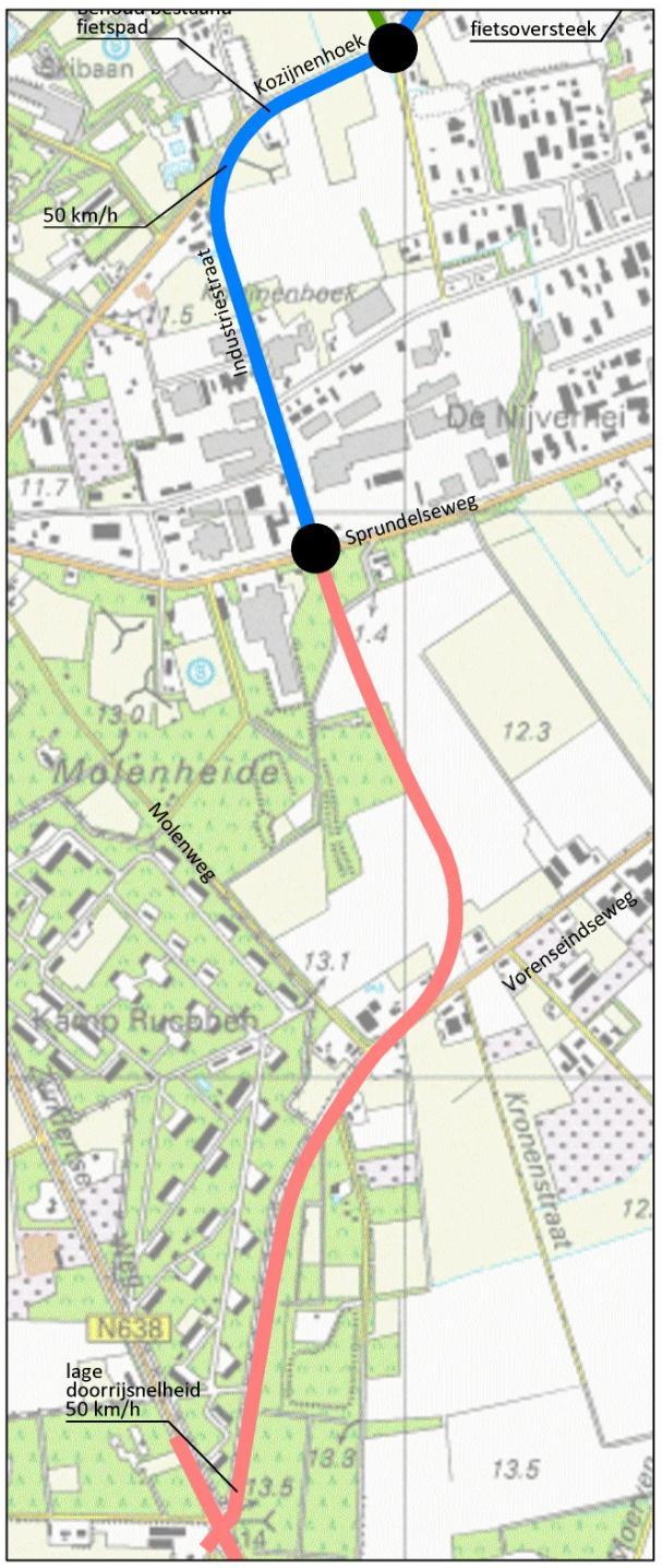 14 Toekomstige situatie voorzien. Dit stuk is al uitgerust met asfaltverharding en voldoet aan de inrichtingskenmerken voor een 60 km/h-weg. 3.4. Beschrijving tracédeel C: Zuidelijk tracédeel Het tracé start ten zuiden van Rucphen bij de aansluiting Zundertseweg Vorenseindseweg.