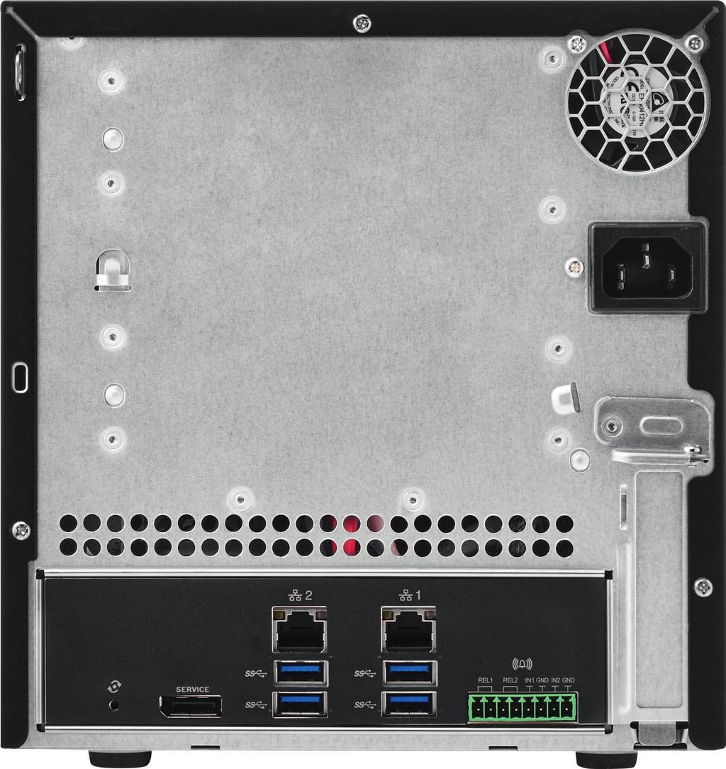 DIVAR IP 5000 Systeemoverzicht nl 15 Achteraanzicht van DIVAR IP: 1 2 3 4 5 6 7 1 Knop voor herstellen van fabrieksinstellingen 2 1x DisplayPort Opmerking: alleen