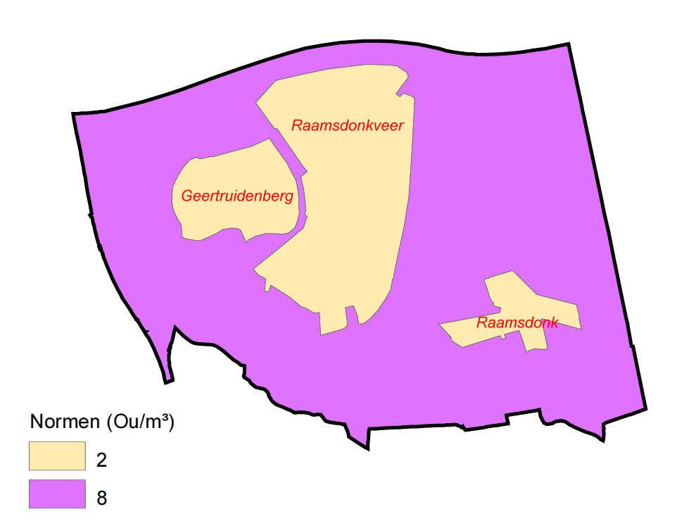 Geurnormen gemeente Geertruidenberg In deze geurverordening worden de aan te houden vaste afstanden tussen veehouderijen met dieren