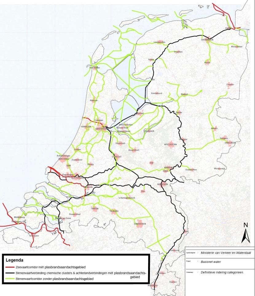 Vaarwegen met (rood en zwart) en zonder (groen) plasbrandaandachtsgebied Weg Langs/in het plangebied lopen de volgende wegen waarover relevant transport van gevaarlijke stoffen plaatsvindt: A27 A59