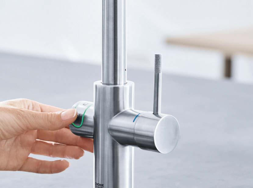 Uitloop, 150 draaibaar Hygiënische mousseur met twee uitlopen HET INTELLIGENTE HART VAN GROHE BLUE PROFESSIONAL Gescheiden binnenste waterwegen voor ongefilterd leidingwater en