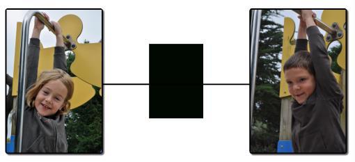 In bovenstaand voorbeeld werden de 3 foto s en de rechthoek in het midden uitgelijnd en werden ze horizontaal gelijkmatig verdeeld. Daarna werd de lijn toegevoegd en naar de achtergrond verplaatst.