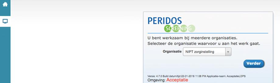 Pagina 6 Figuur 6. Peridos keuzescherm voor de zorginstelling 4. Indien u bij één zorginstelling in Peridos bekend bent dan wordt u meteen doorgestuurd. Figuur 7.