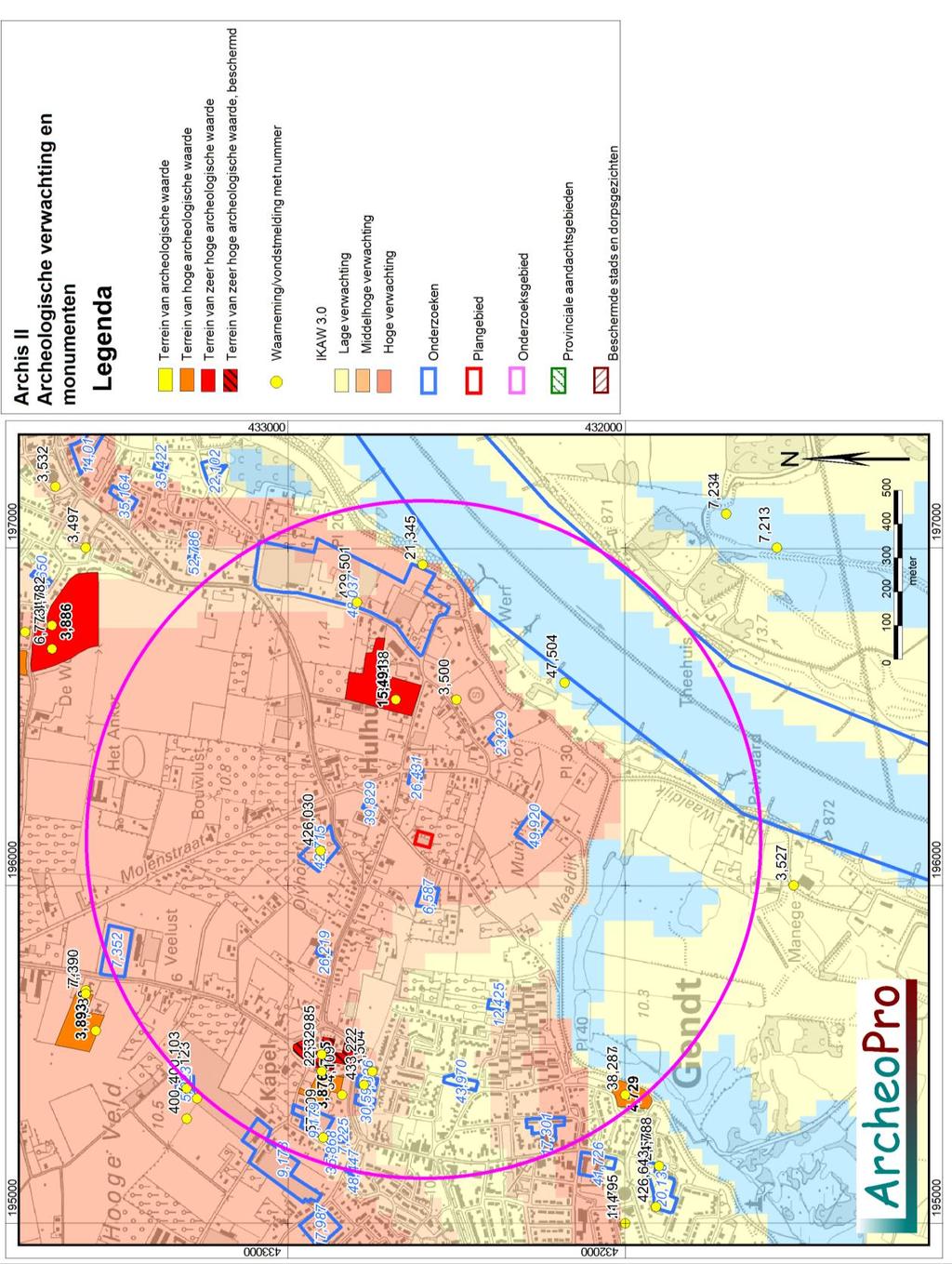 Archeologisch onderzoek Doornenburgsestraat 28, Gendt ArcheoPro Rapport, 14044, Pagina 16 Figuur 8: Kaart met Archis-gegevens