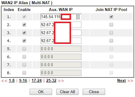 Klik vervolgens op WAN IP Alias om hier de beschikbare WAN IP-Aliassen toe te voegen. De optie Join NAT IP Pool hoeft u niet aan te vinken.