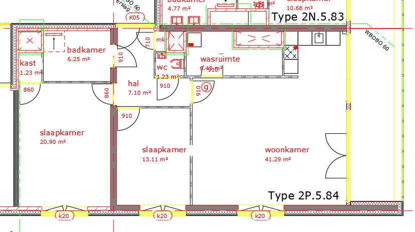 O p e n Figuur 5-4 Blok 2 5 e verdieping, detail appartement noordhoek.