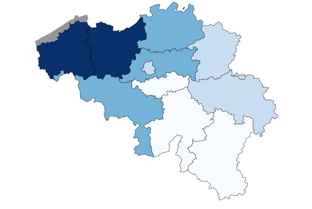 Herkomst Belgische dagtoeristen 19% 18% Oost-Vlaanderen West-Vlaanderen 9% 6% Brussel Henegouwen 11% Antwerpen 9%