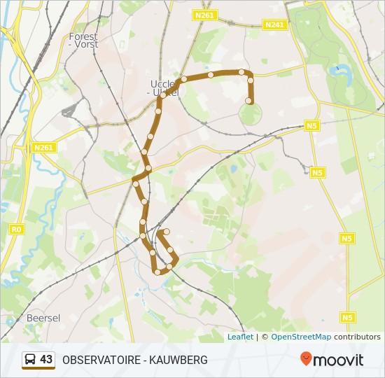 Richting: Homborch 19 haltes BEKIJK LIJNDIENSTROOSTER Observatoire 125 laan, Brussel 24 Avenue - laan, Brussel 94 Avenue De Fré - De Frélaan, Brussel Statuaires 43 bus Dienstrooster Homborch