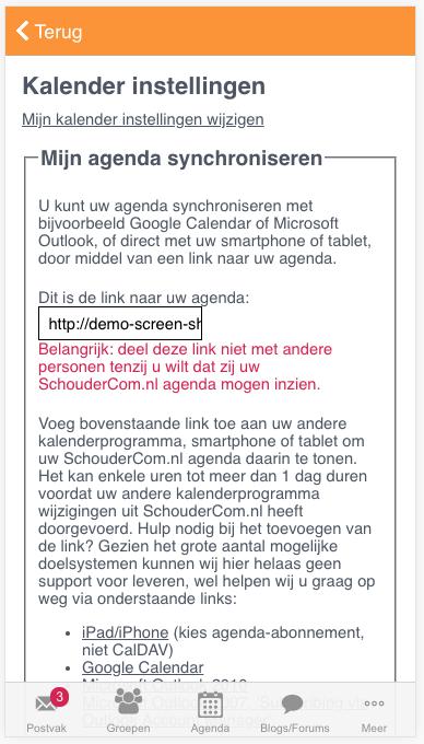 Afbeelding 11: Privé-link aanmaken Afbeelding 12: Link naar agenda 5.Schooldocumenten Via de SchouderCom App kunt u ook diverse documenten die de school op SchouderCom heeft gezet bekijken.